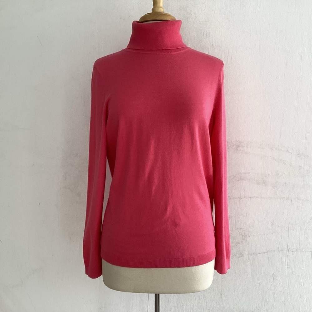 Talbots Coral / Rasberry Pink Cotton Blend Turtleneck Sweater Medium EUC - Picture 2 of 7